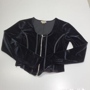LULY K Women Top‎ Small Velvet Zip Front Y2K Fitted Long Sleeves Career Evening